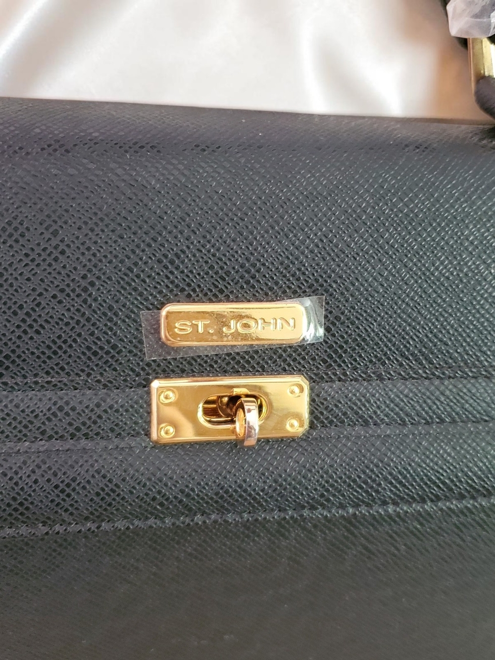 St. John Black Saffiano Leather Kelly Style Satchel Gold Hardware - Picture 5 of 16